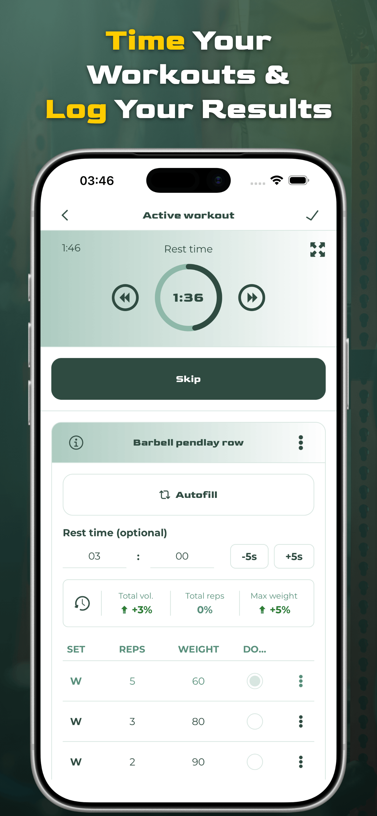 Virtus Athlete active workout timer and set logging